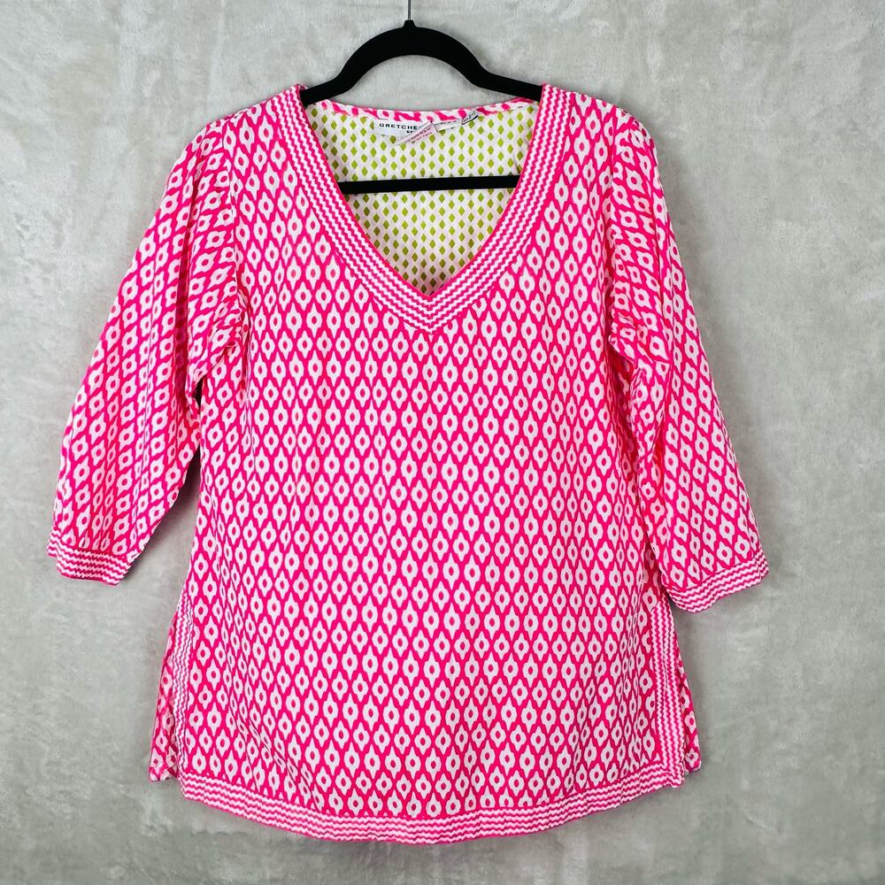 Gretchen Scott Top Womens Small Pink Lightweight Tunic 3/4 Length Sleeve Resort